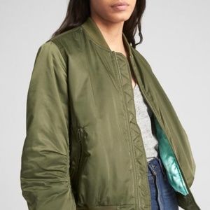 Gap Olive Green Shiny Bomber Jacket